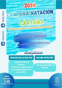 Cartel informativo de la temporada de baño y la Campaña Municipal de Natación de Cártama 2026