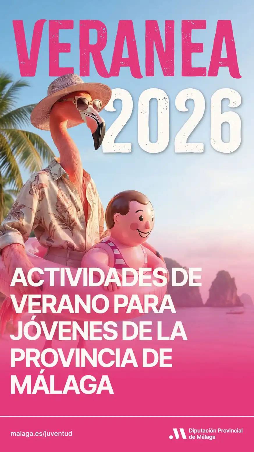 Cartel del programa Veranea 2026 de la Diputación de Málaga, con actividades gratuitas de ocio activo para jóvenes
