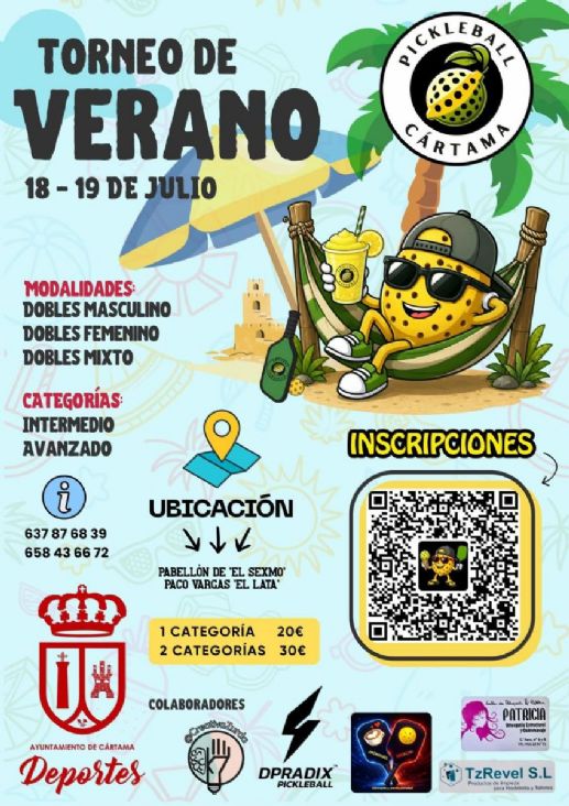 Cartel del Torneo de Verano de Pickleball de Cártama de los días 18 y 19 de julio de 2026