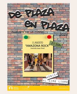Cartel del concierto de Amazona Rock en el ciclo De Plaza en Plaza, Avenida Isaac Peral, Alhaurín de la Torre, 11 de agosto de 2026