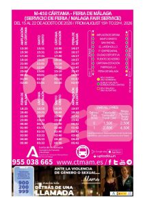 Horarios y paradas del servicio especial de autobús M-410 entre Cártama y la Feria de Málaga 2026