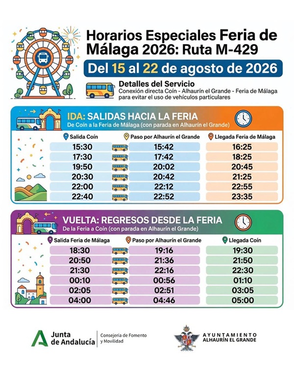 Autobús especial línea M-429 Coín-Alhaurín el Grande-Feria de Málaga 2026