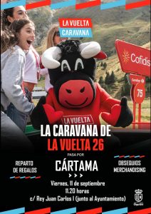 Cartel oficial del paso de la caravana publicitaria de la Vuelta Ciclista a España 2026 por Cártama