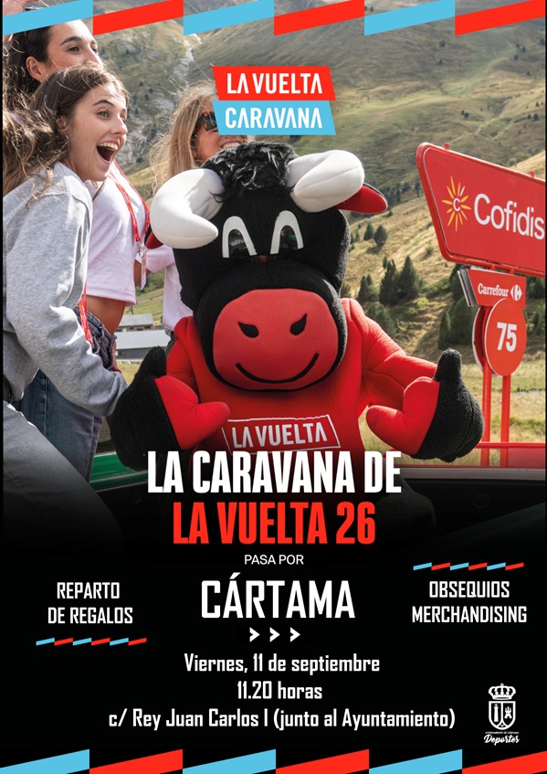 Cartel oficial del paso de la caravana publicitaria de la Vuelta Ciclista a España 2026 por Cártama