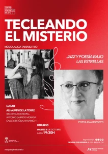 Cartel del ciclo Tecleando el Misterio con Ana Rossetti y Alicia Tamariz en la Biblioteca de Alhaurín de la Torre