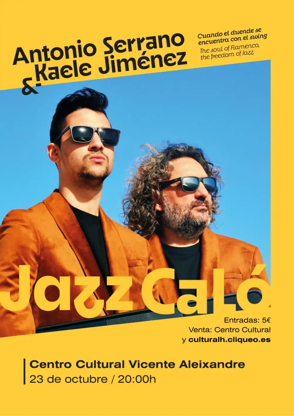 Cartel del concierto Jazz Caló de Antonio Serrano y Kaele Jiménez en el Centro Cultural Vicente Aleixandre de Alhaurín de la Torre, 23 de octubre de 2026