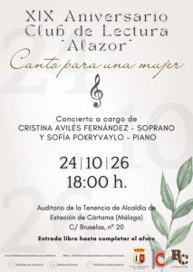 Cartel del XIX aniversario del Club de Lectura Alazor de Cártama