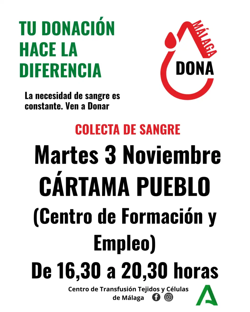 Colecta de donación de sangre en el Centro Francisco Romero de Cártama