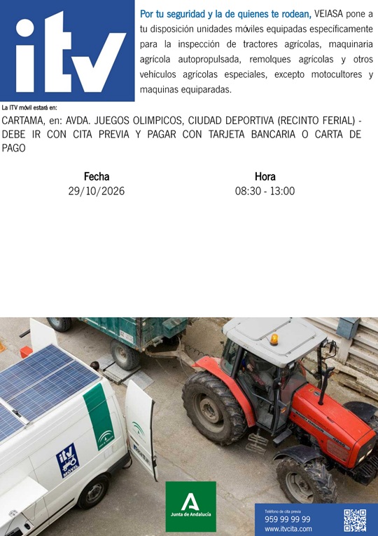 Unidad móvil de ITV para vehículos agrícolas en Cártama, octubre 2026