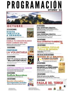 Cartel de la programación cultural y deportiva de octubre 2026 del Ayuntamiento de Monda