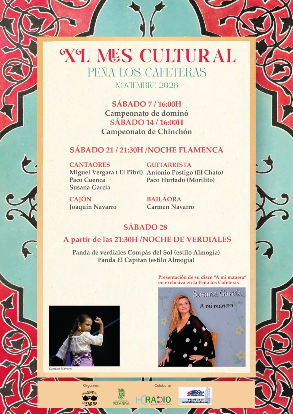 Cartel del XL Mes Cultural de la Peña Los Cafeteras de Pizarra, noviembre 2026