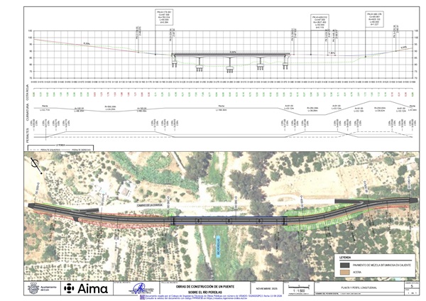 Plano del nuevo Puente de los Tubos de Coín sobre el río Pereilas